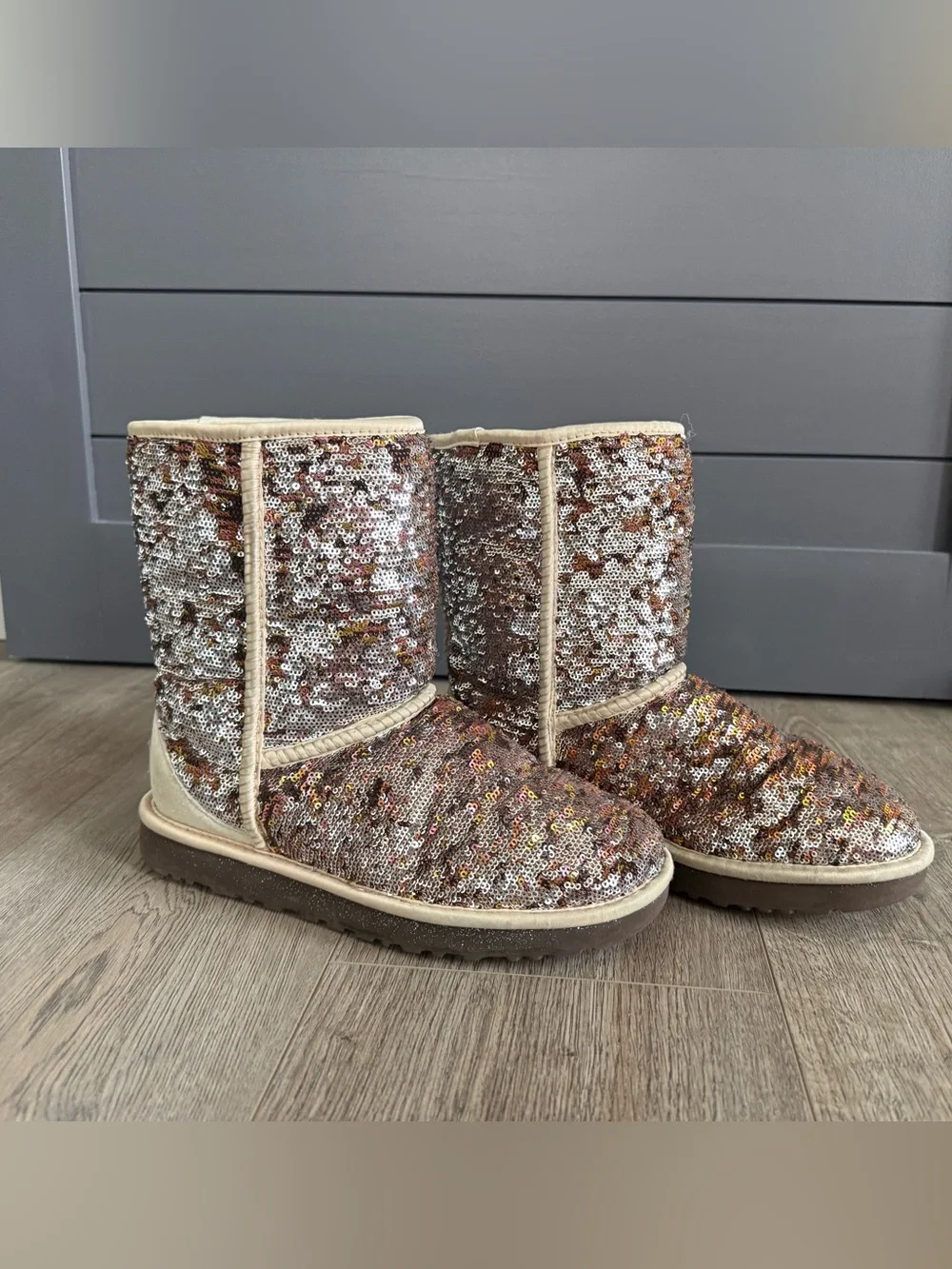 UGG Sequin Short Boots - Rose Gold and Silver